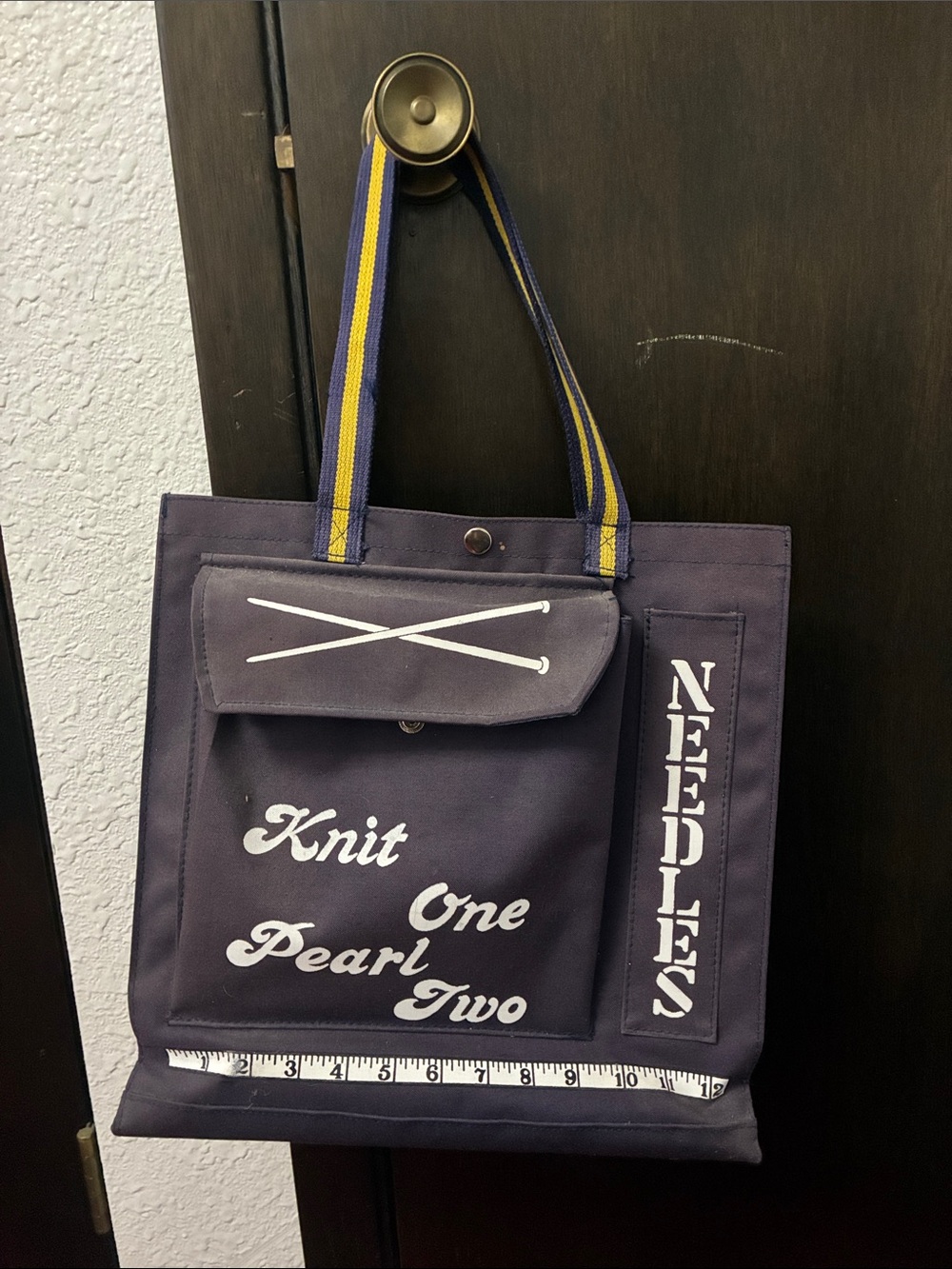 Vintage knit one pearl two tote bag